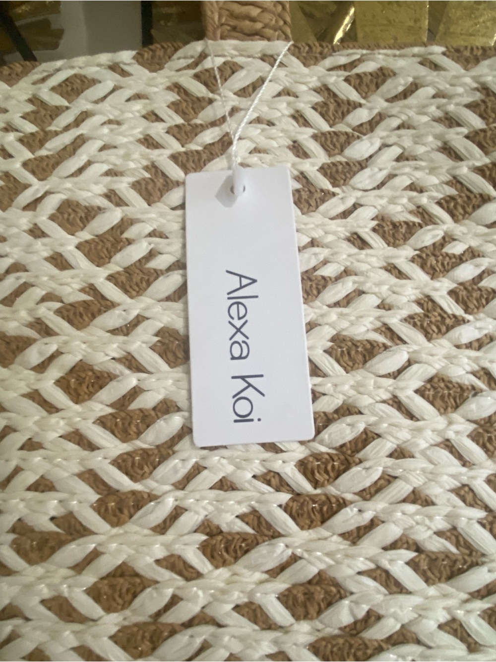 Neutral Woven Straw Tote with White Patterned Weave - Picture 2 of 3